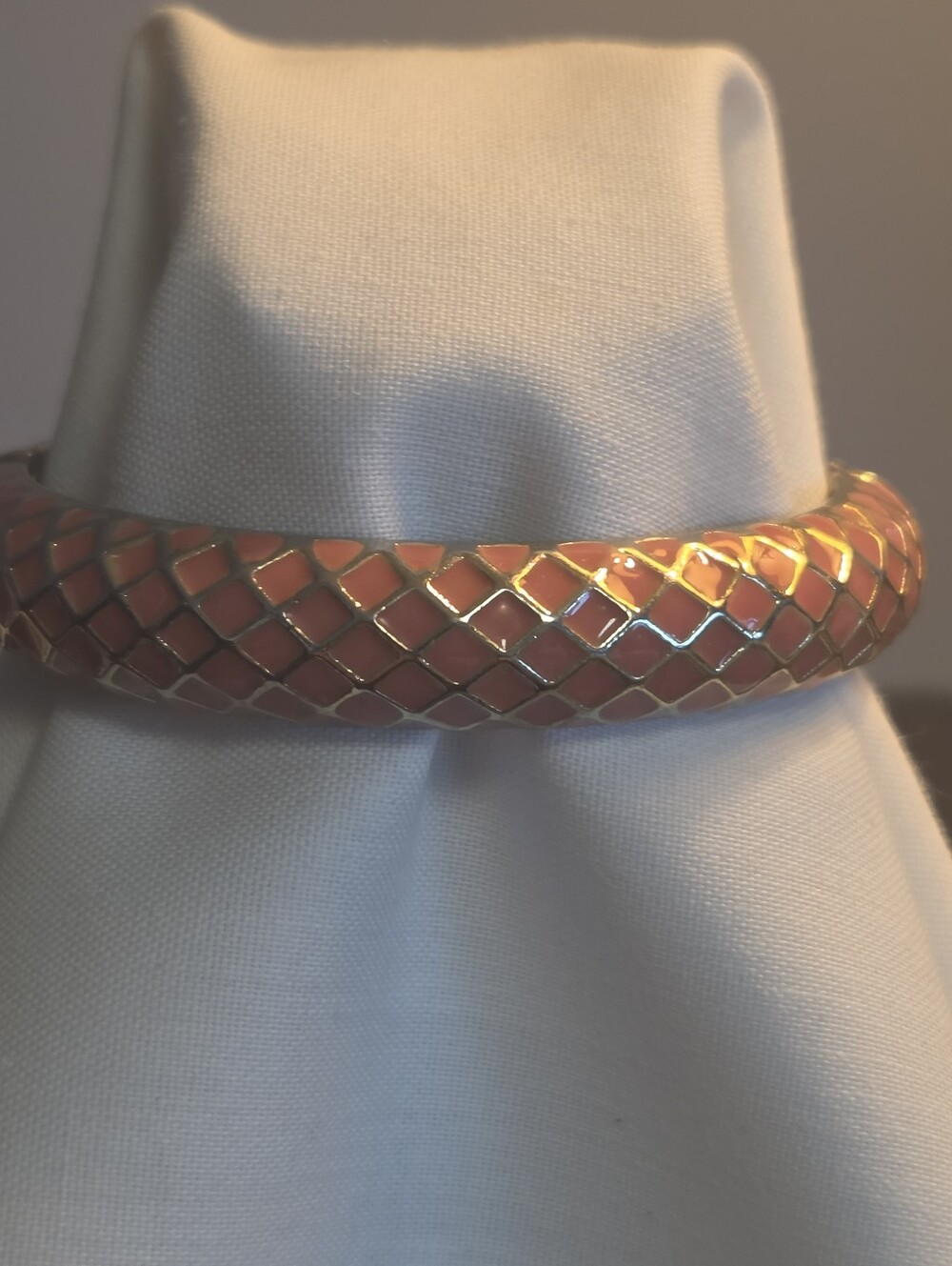 Coral Color Enamel with Gold-Tone Accents 2.5" D Hinged Bangle Bracelet
